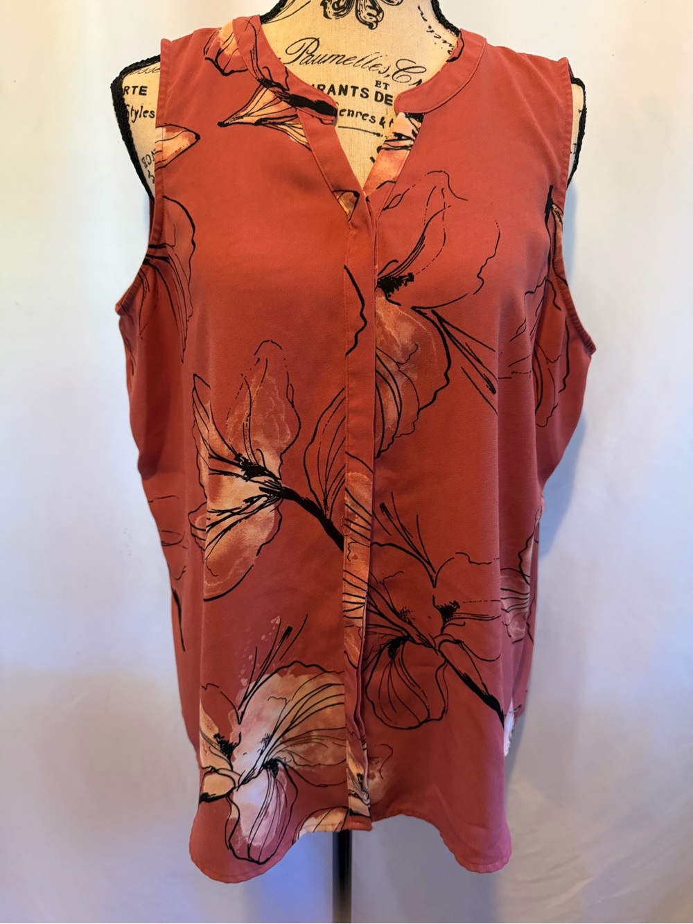 Apt. 9 Rust Floral Sleeveless V-Neck Blouse